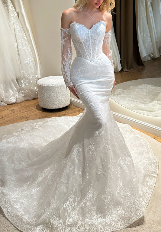 Corset Lace Mermaid Wedding Dress with Sleeves