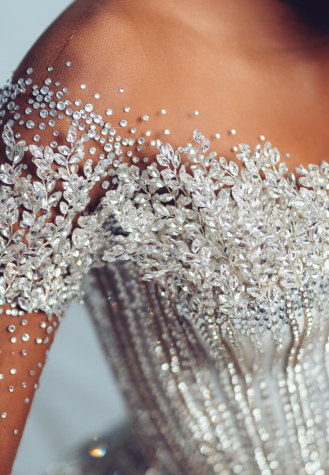 Beaded Ball Gown Wedding Dress with Illusion Sleeves