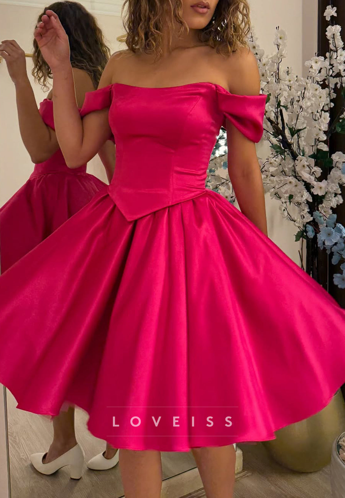 Off-the-Shoulder Basque Waist Satin Party Dress