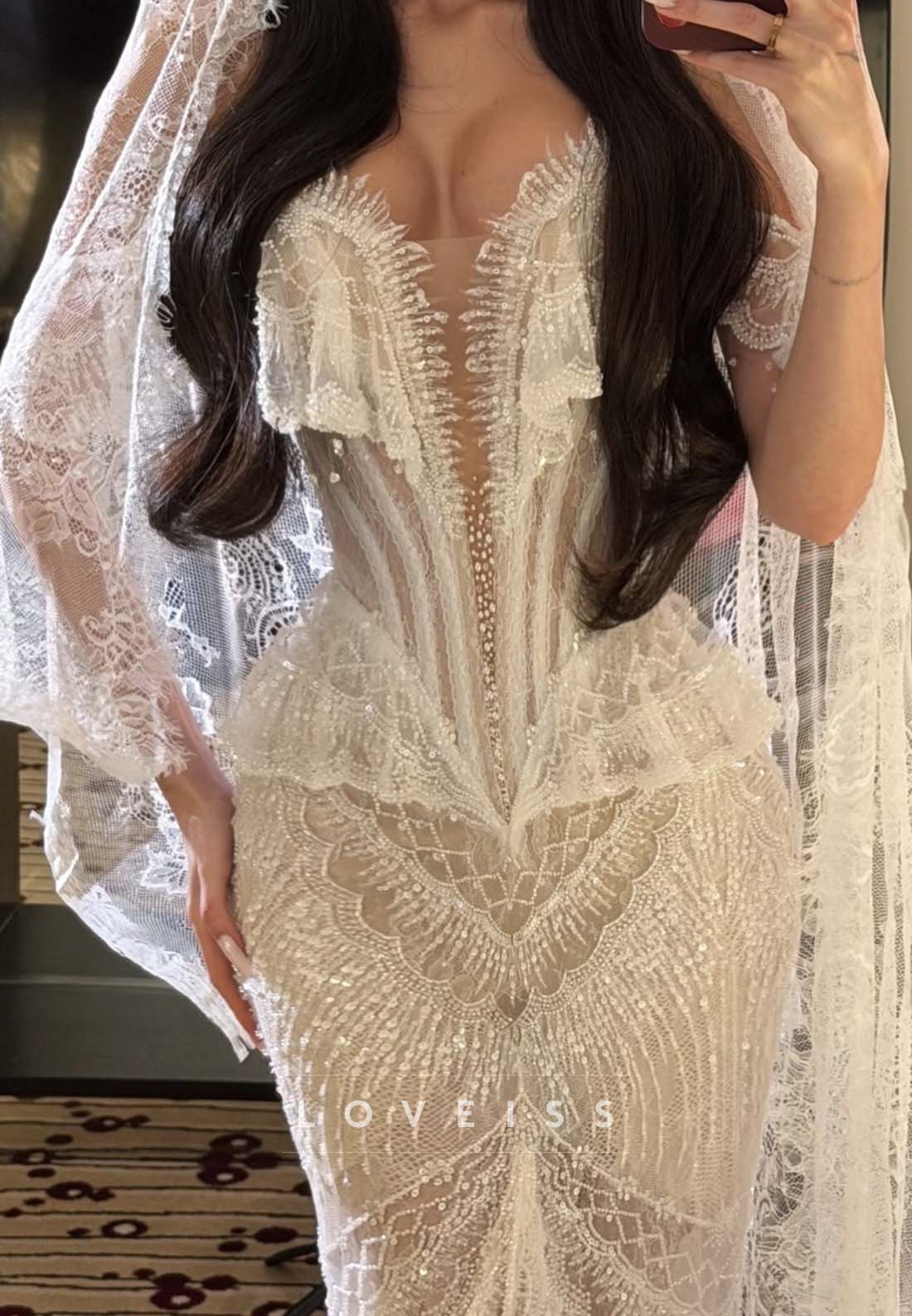 Beaded Corset Mermaid Wedding Dress with Slit