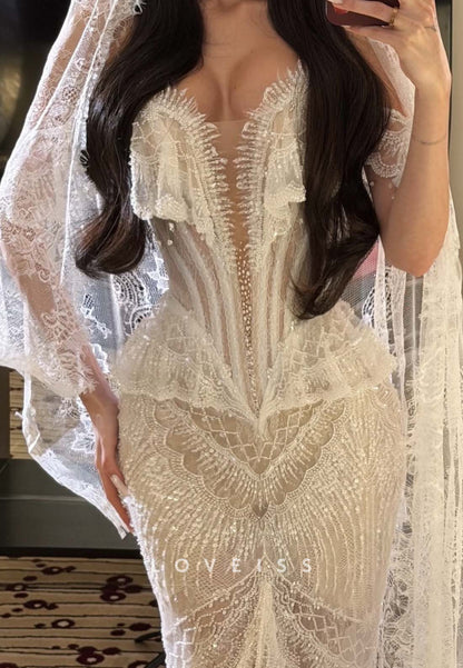 Beaded Corset Mermaid Wedding Dress with Slit