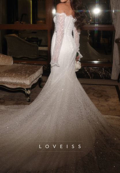Off-the-Shoulder Long Sleeve Lace Mermaid Wedding Dress