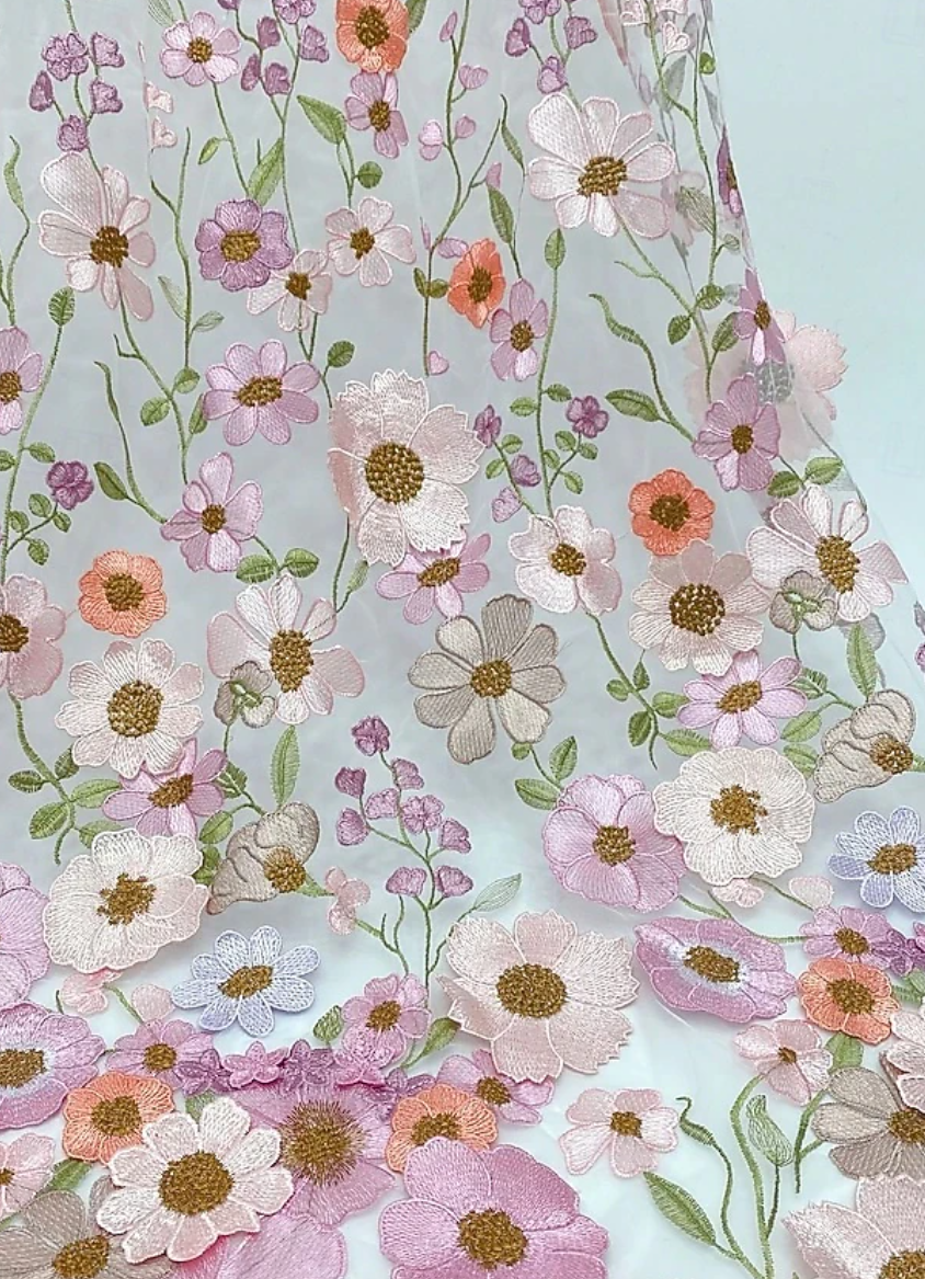 Floral Embroidered A-Line Evening Dress with 3/4 Sleeves
