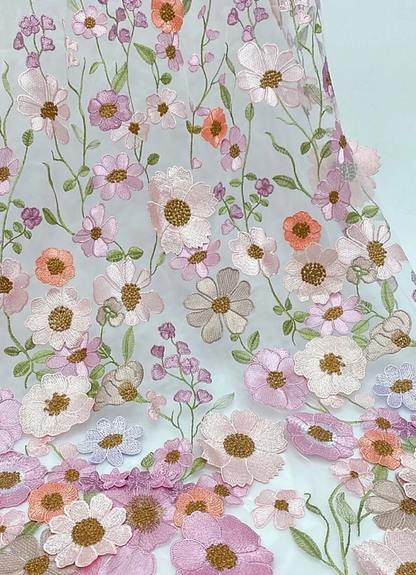 Floral Embroidered A-Line Evening Dress with 3/4 Sleeves
