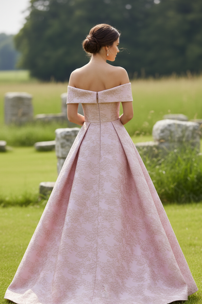 Off-the-Shoulder Jacquard A-Line Evening Gown