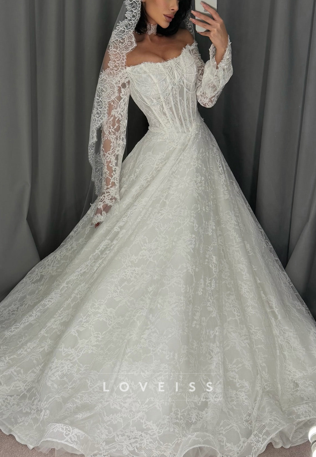 Lace Off-the-Shoulder Corset Ball Gown Wedding Dress