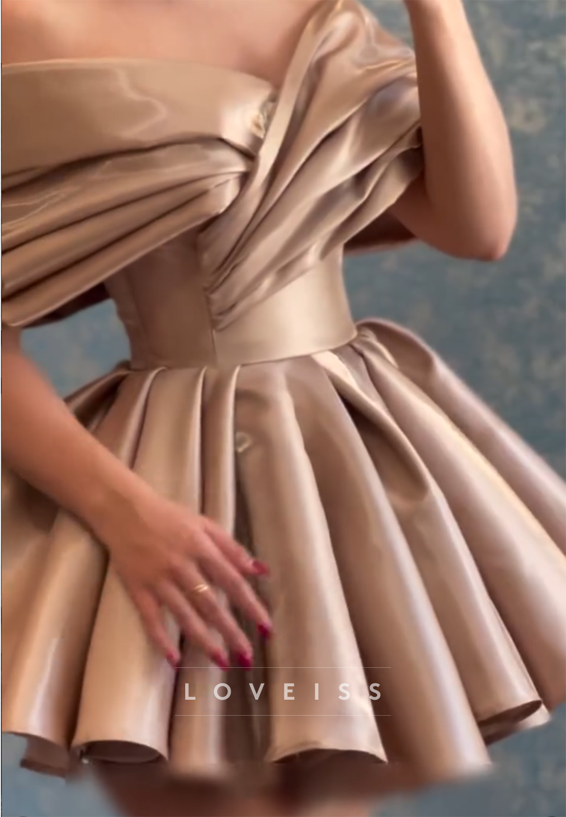 Off-the-Shoulder Pleated Mini Dress with Corset