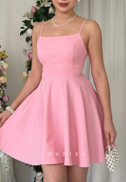 Spaghetti Strap A-Line Homecoming Dress with Lace-Up Back