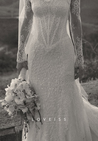 Lace High Neck Corset Mermaid Wedding Dress
