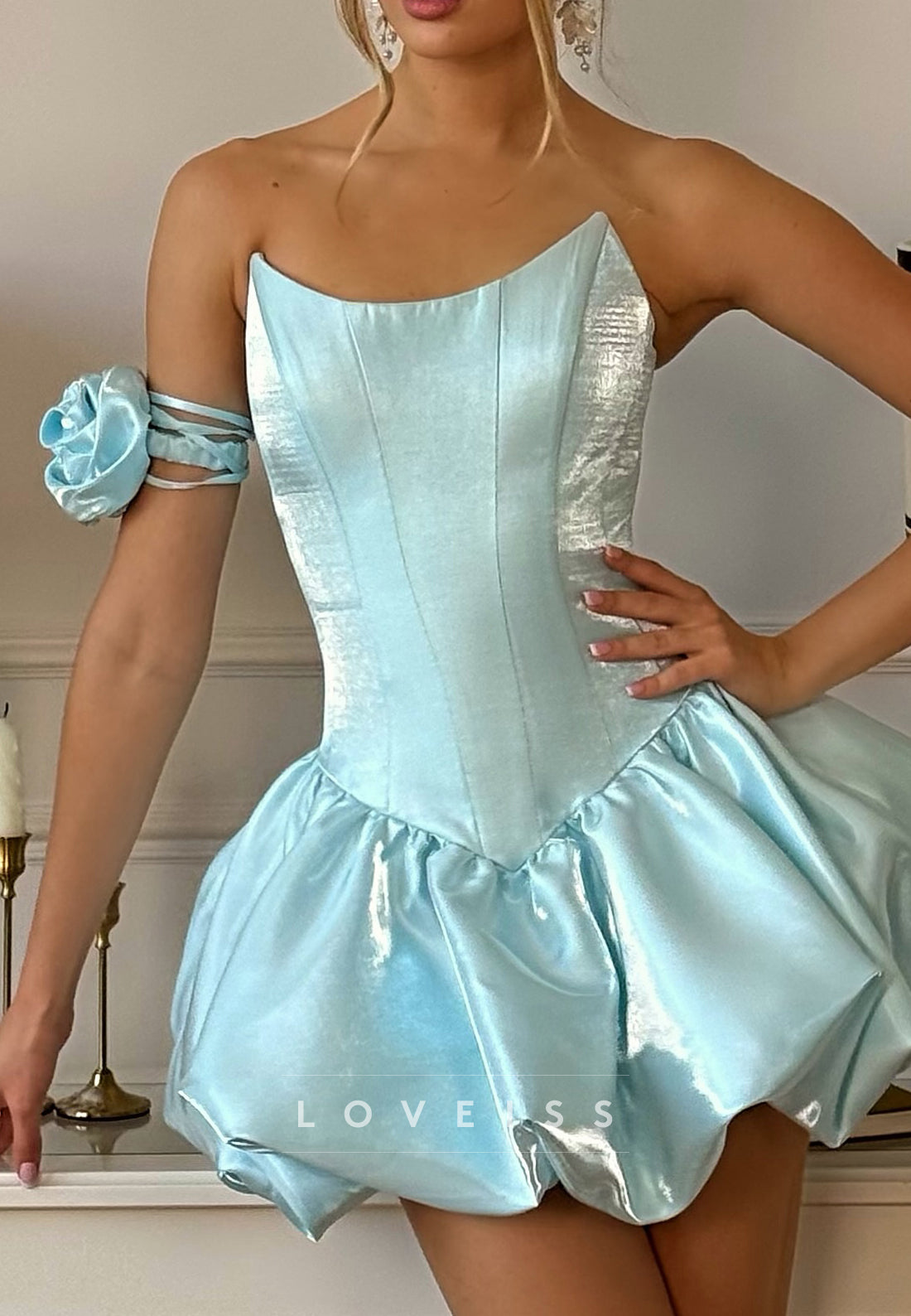 Strapless Boned Corset Bubble Hem Mini Dress
