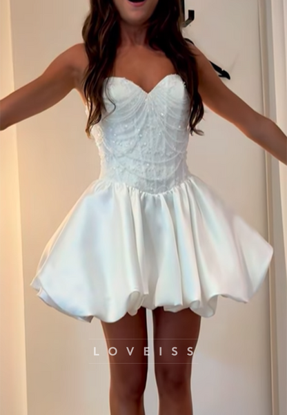 Strapless Beaded Corset Bubble Hem Mini Dress
