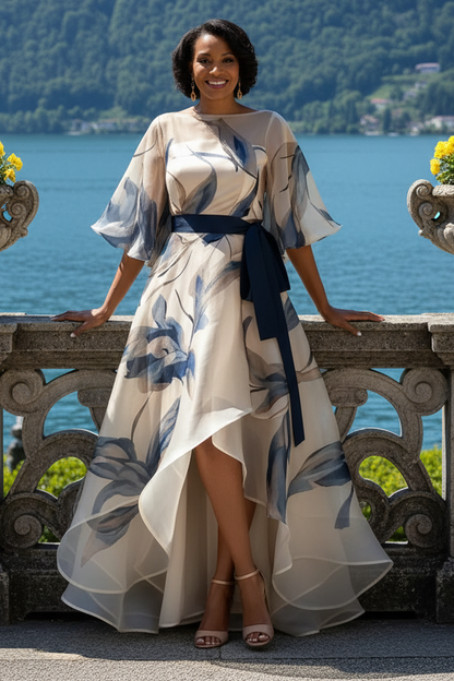 Floral Organza High-Low Evening Dress
