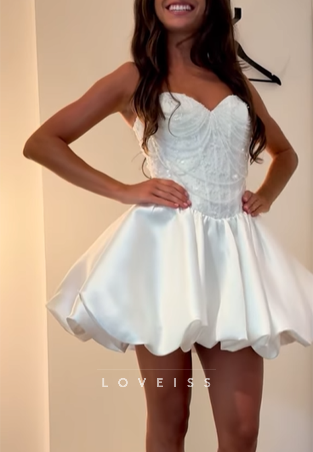 Strapless Beaded Corset Bubble Hem Mini Dress