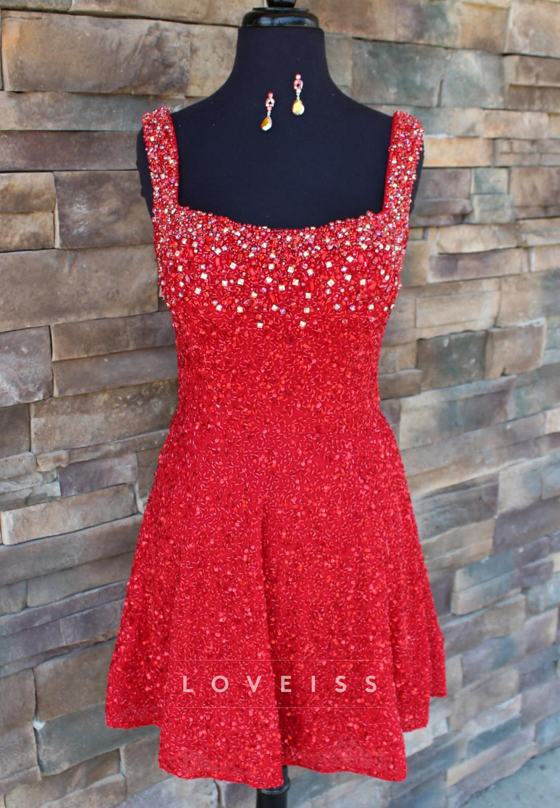 Beaded Scoop Neck Short A-Line Dress