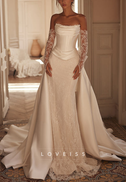 Strapless Lace Mermaid Wedding Dress with Satin Overskirt