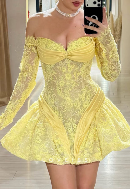 Off-the-Shoulder Lace Mini Dress with Bubble Skirt