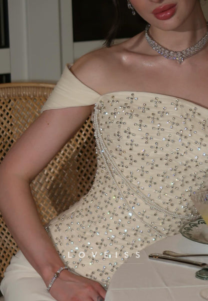 Off-Shoulder Corset Beaded Evening Gown