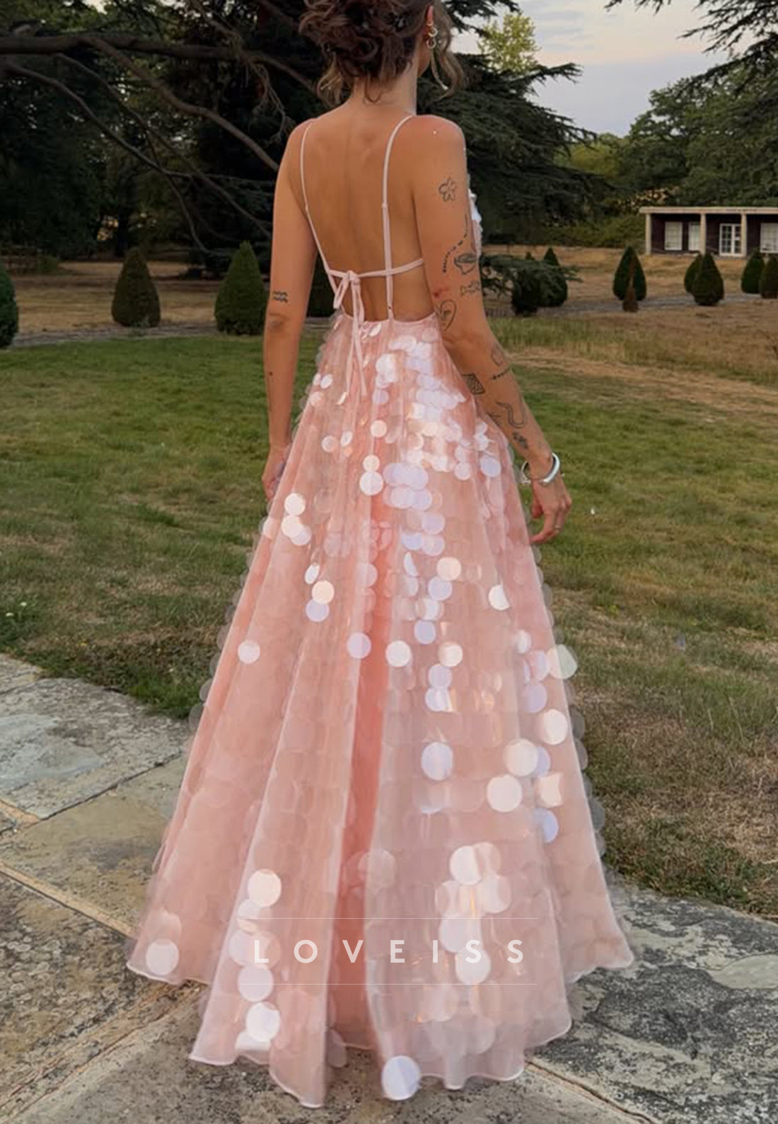 Large Sequin V-Neck Maxi Dress with Tie Back