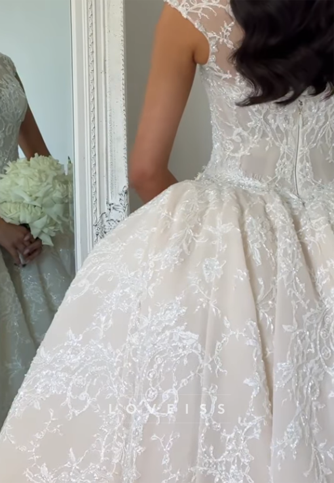High-Neck Lace Ball Gown Wedding Dress