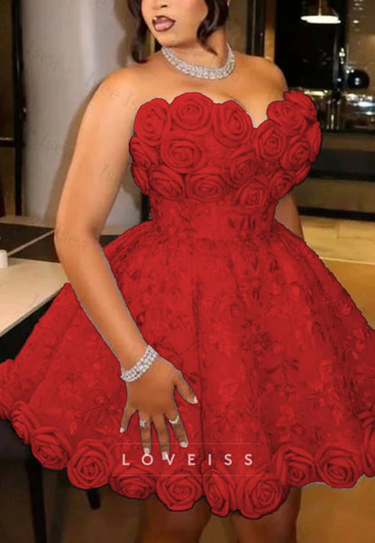 Strapless 3D Rose Corset A-Line Mini Dress