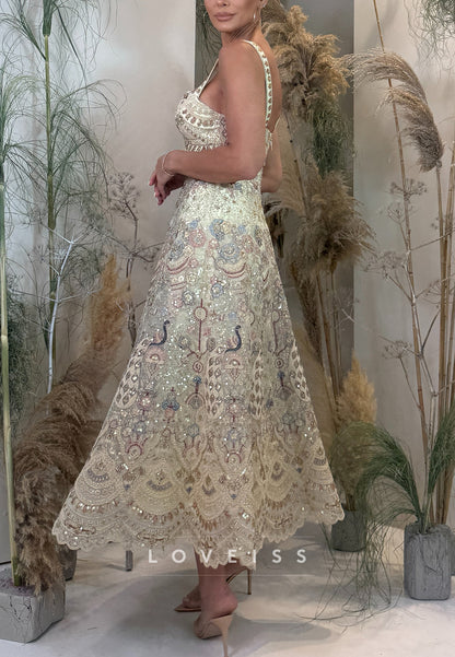 Sequin Embroidered Peacock A-Line Midi Dress