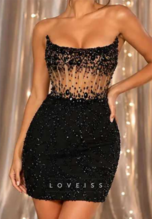 Strapless Beaded Corset Bodycon Mini Dress