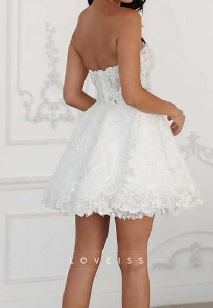 Strapless Lace Applique Mini Wedding Dress