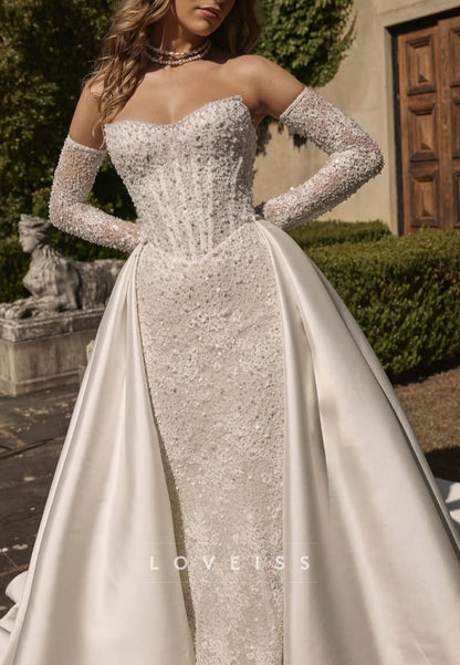 Beaded Corset Wedding Dress with Detachable Overskirt