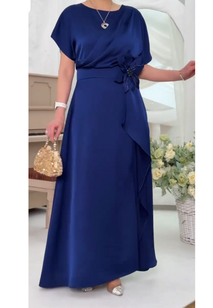 Draped Waist Maxi Dress with Floral Accent