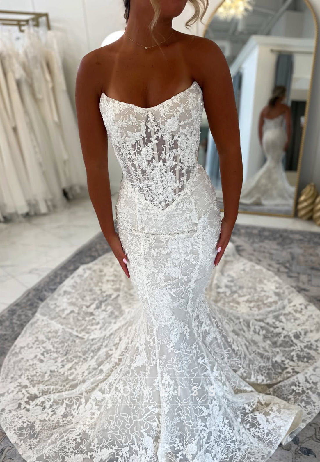 Lace Corset Mermaid Wedding Dress with Train