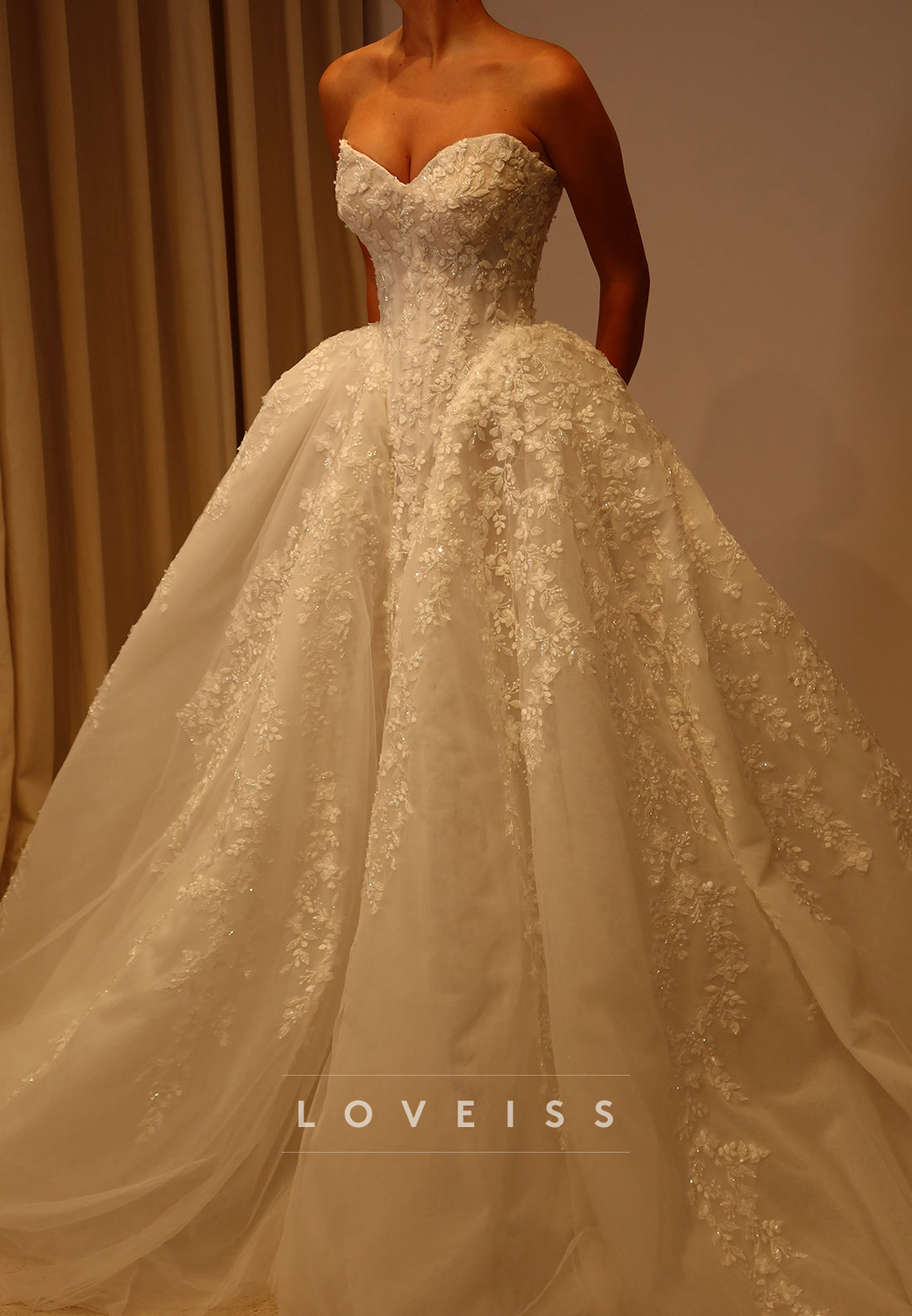 Sweetheart Strapless Lace Ball Gown Wedding Dress