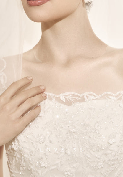 Square Neck Cap Sleeve Ball Gown with Lace Appliques