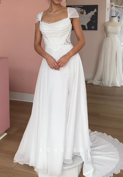 A-Line Chiffon Wedding Dress with Corset Bodice