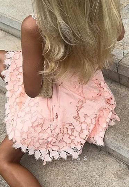 Lace A-Line Mini Dress with Open Back