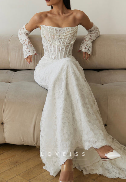 Lace Mermaid Wedding Dress with Detachable Sleeves