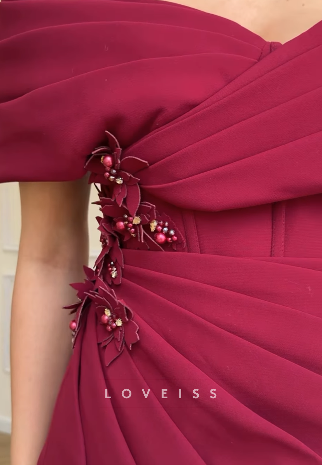 Off-Shoulder Floral Applique Peplum Gown
