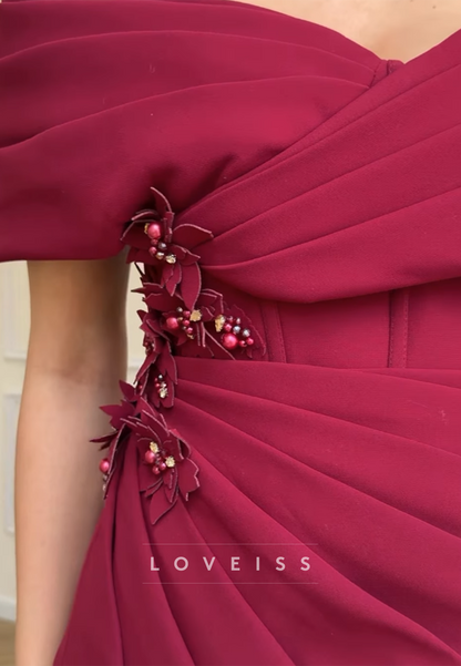 Off-Shoulder Floral Applique Peplum Gown