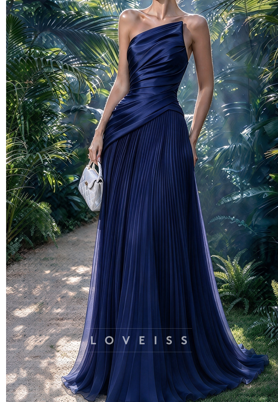 One-Shoulder Pleated A-Line Evening Gown