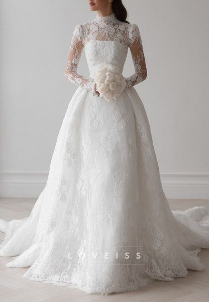 High Neck Lace Ball Gown Wedding Dress