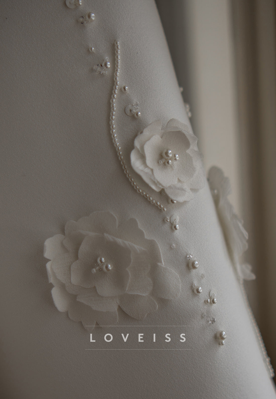 Satin A-Line Wedding Dress with 3D Floral & Pearl Hem