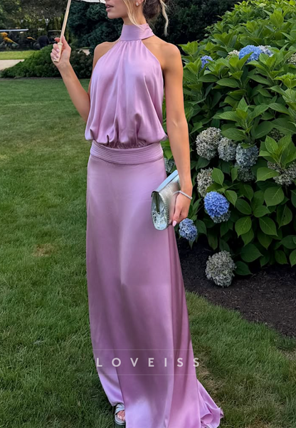 Halter Neck Backless Satin Maxi Gown