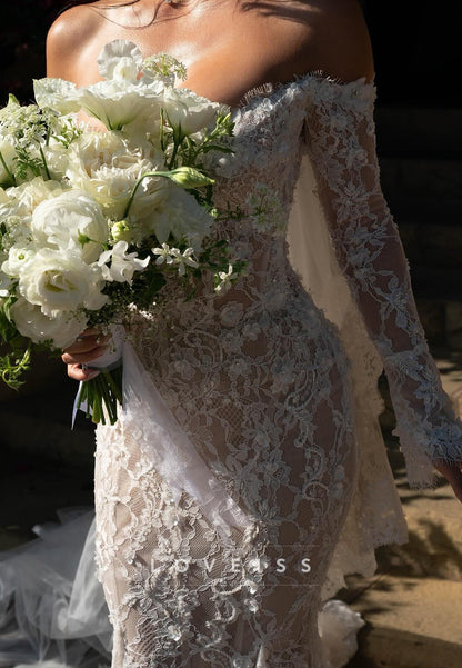 Off-the-Shoulder Long Sleeve Lace Mermaid Wedding Dress