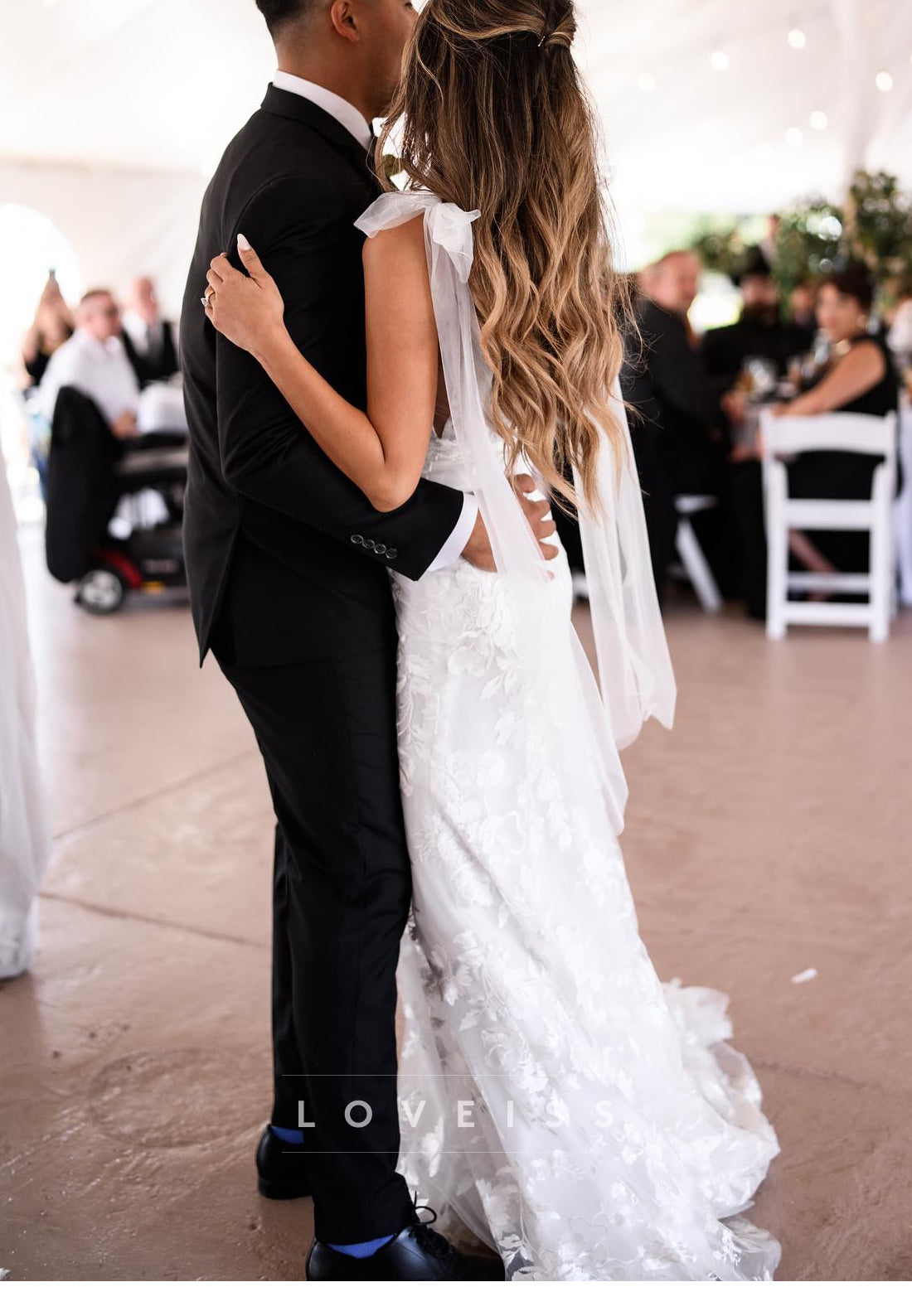 Lace Mermaid Wedding Dress with Tulle Shoulder Bows