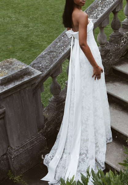 Strapless Lace A-Line Wedding Dress with Back Bow