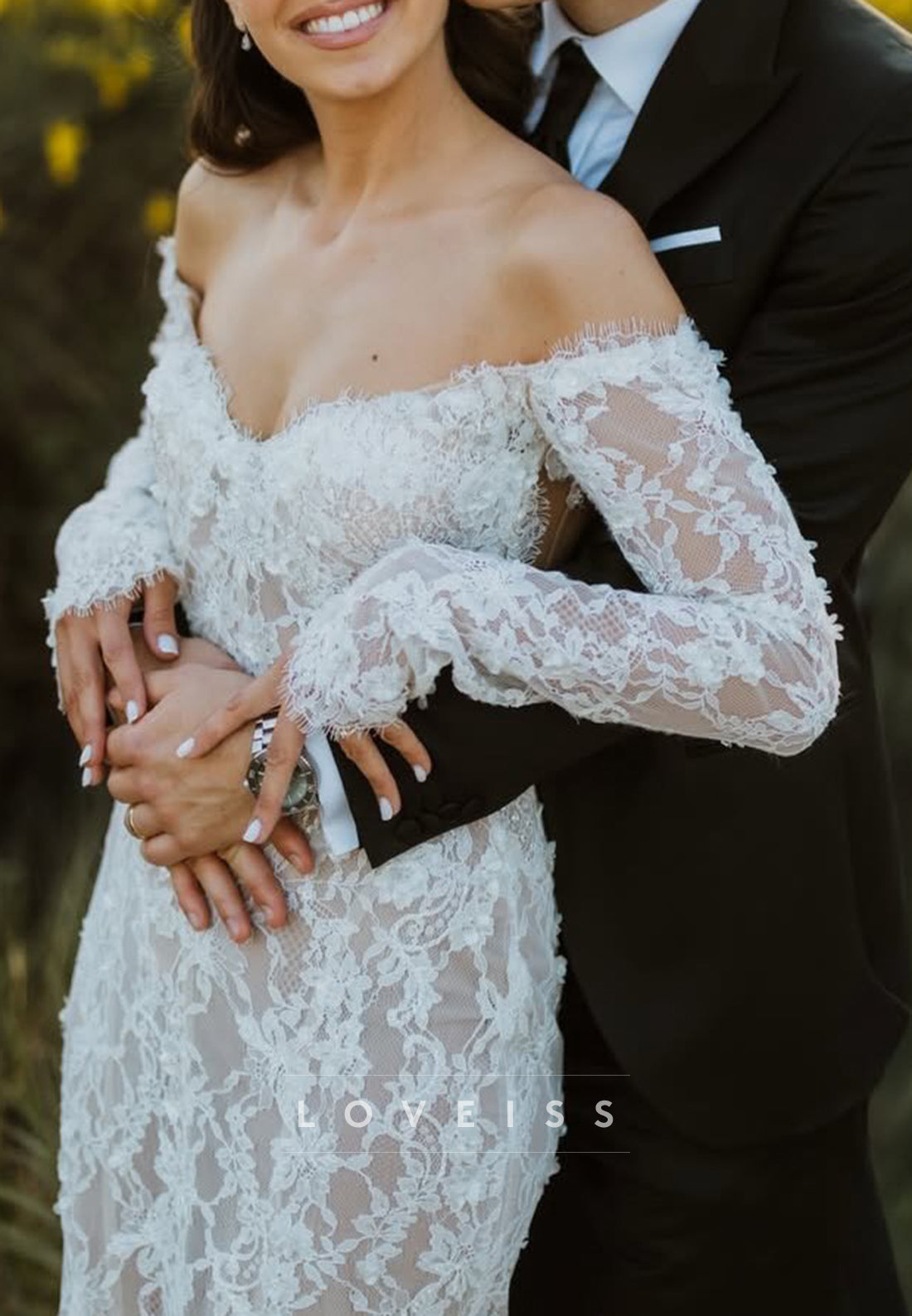 Off-the-Shoulder Long Sleeve Lace Mermaid Wedding Dress
