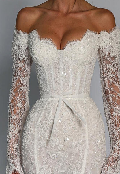 Off-Shoulder Lace Mermaid Wedding Dress