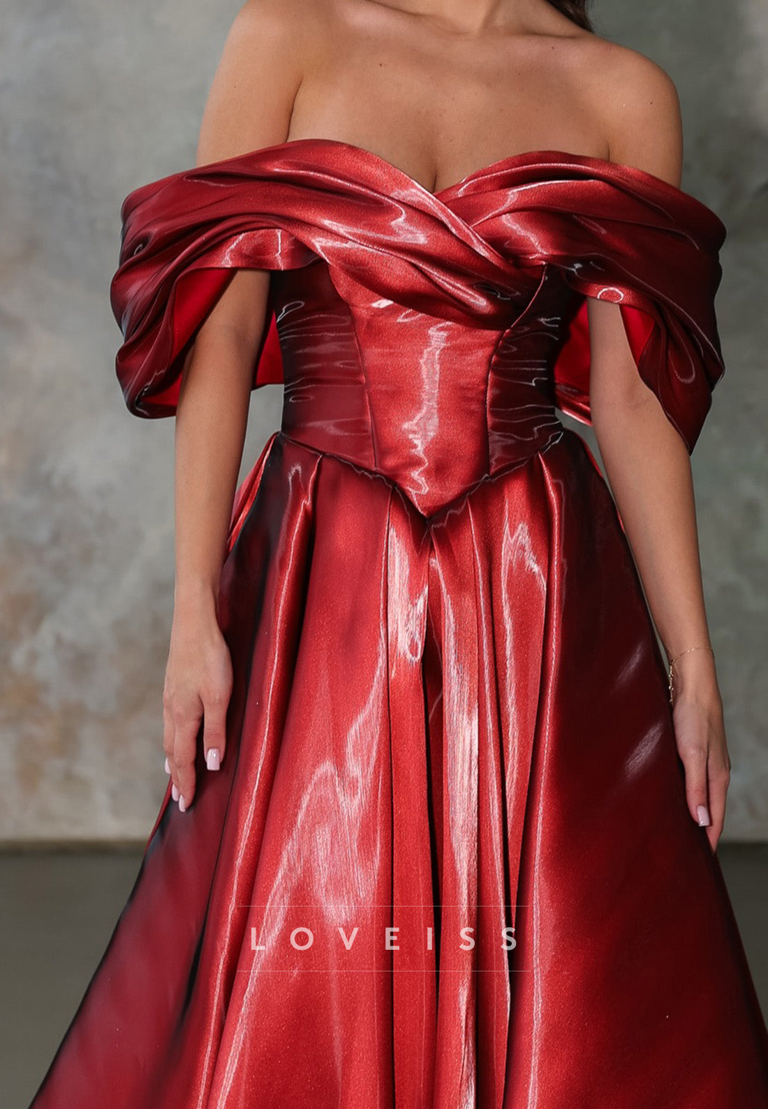 Off-Shoulder Basqued Ball Gown with Draped Bust