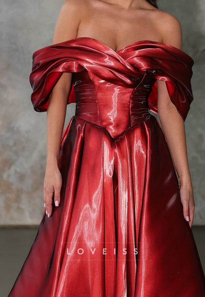 Off-Shoulder Basqued Ball Gown with Draped Bust