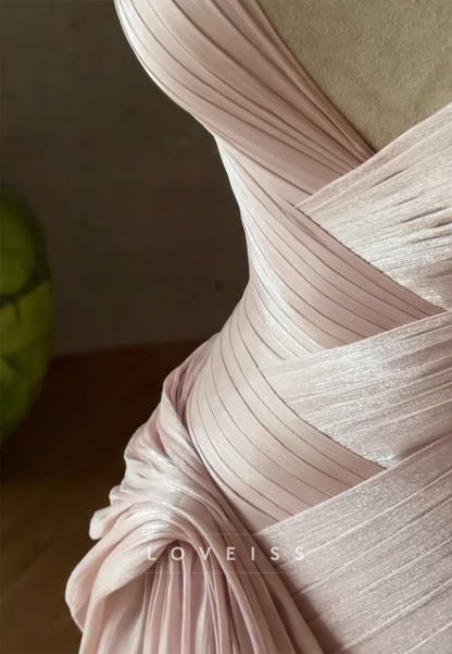 Draped Satin Column Evening Dress with Crystal Straps