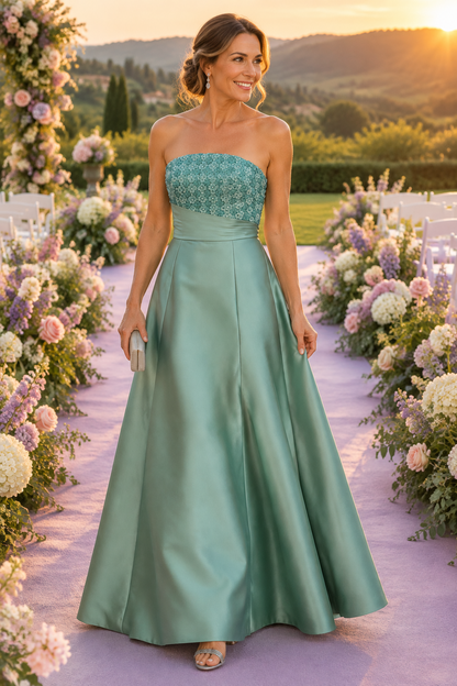 Strapless Textured Bodice A-Line Evening Gown